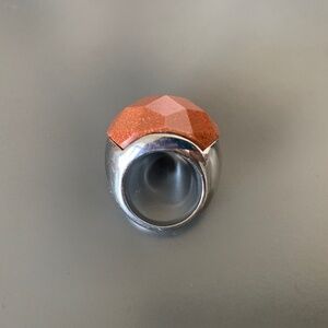 Faceted Aventurine Statement Ring – Silver Tone Geometric Dome Cocktail Jewelry